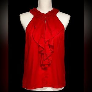 ARYN K RED SLEEVELESS RACERBACK RUFFLE BLOUSE SIZE SMALL